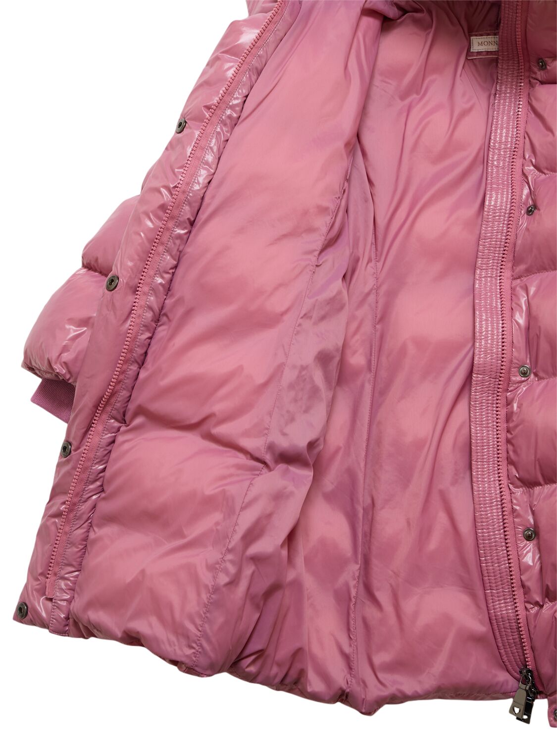 Shop Monnalisa Hooded Poly Puffer Jacket W/ Belt In Pink