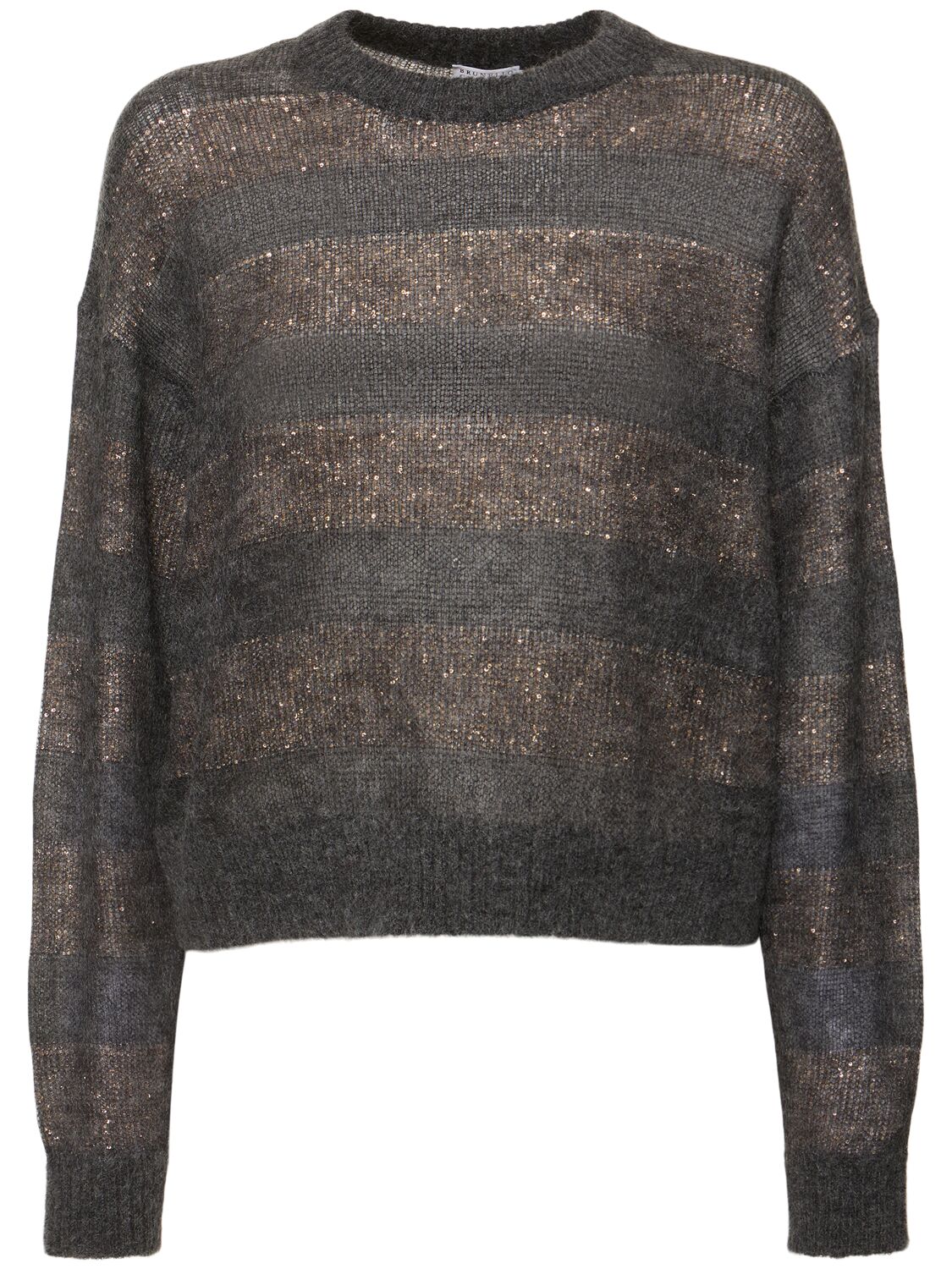 Brunello Cucinelli Crewneck Mohair Blend Sweater In Gray