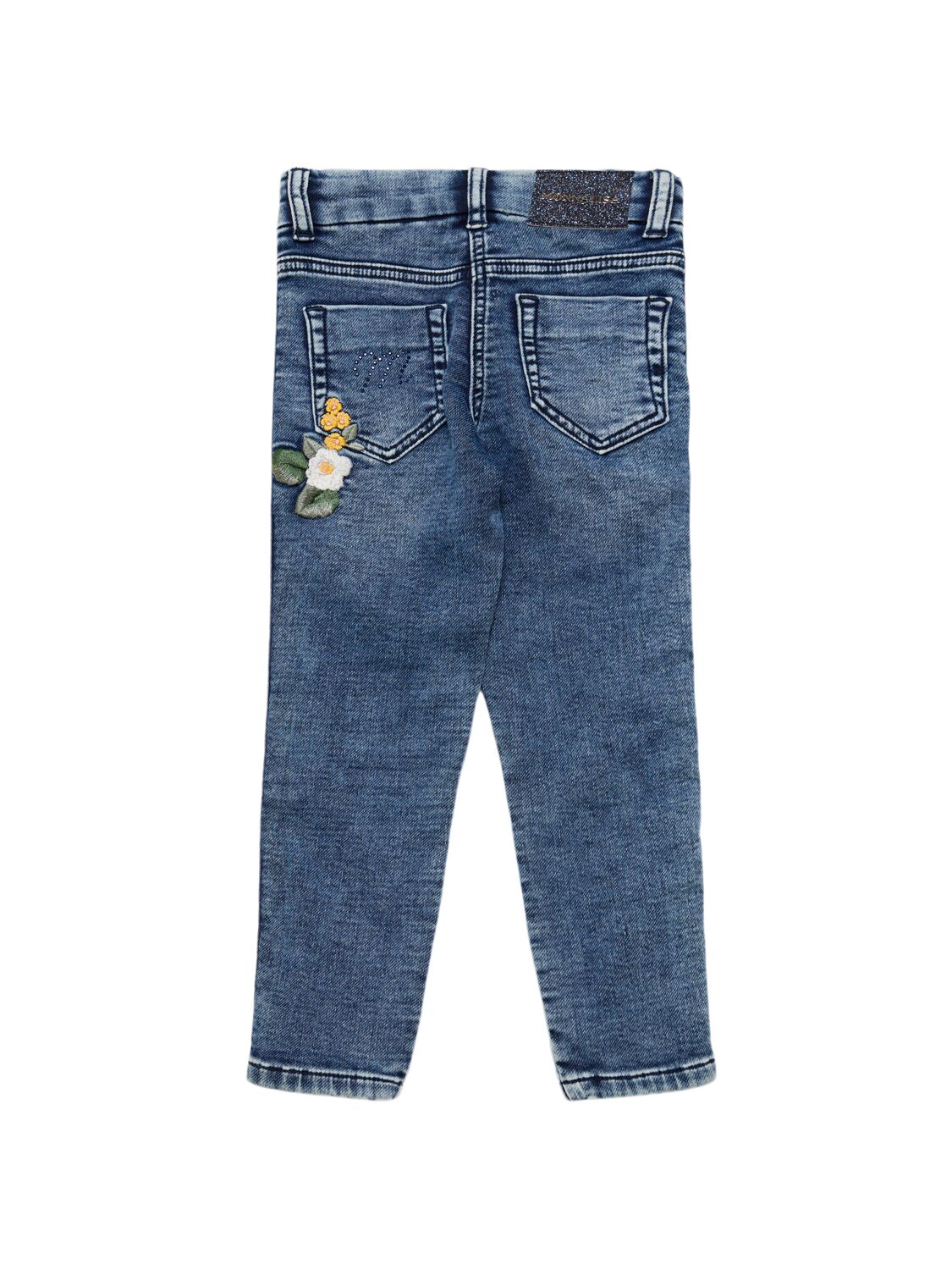 MONNALISA EMBROIDERED COTTON BLEND JEANS 
