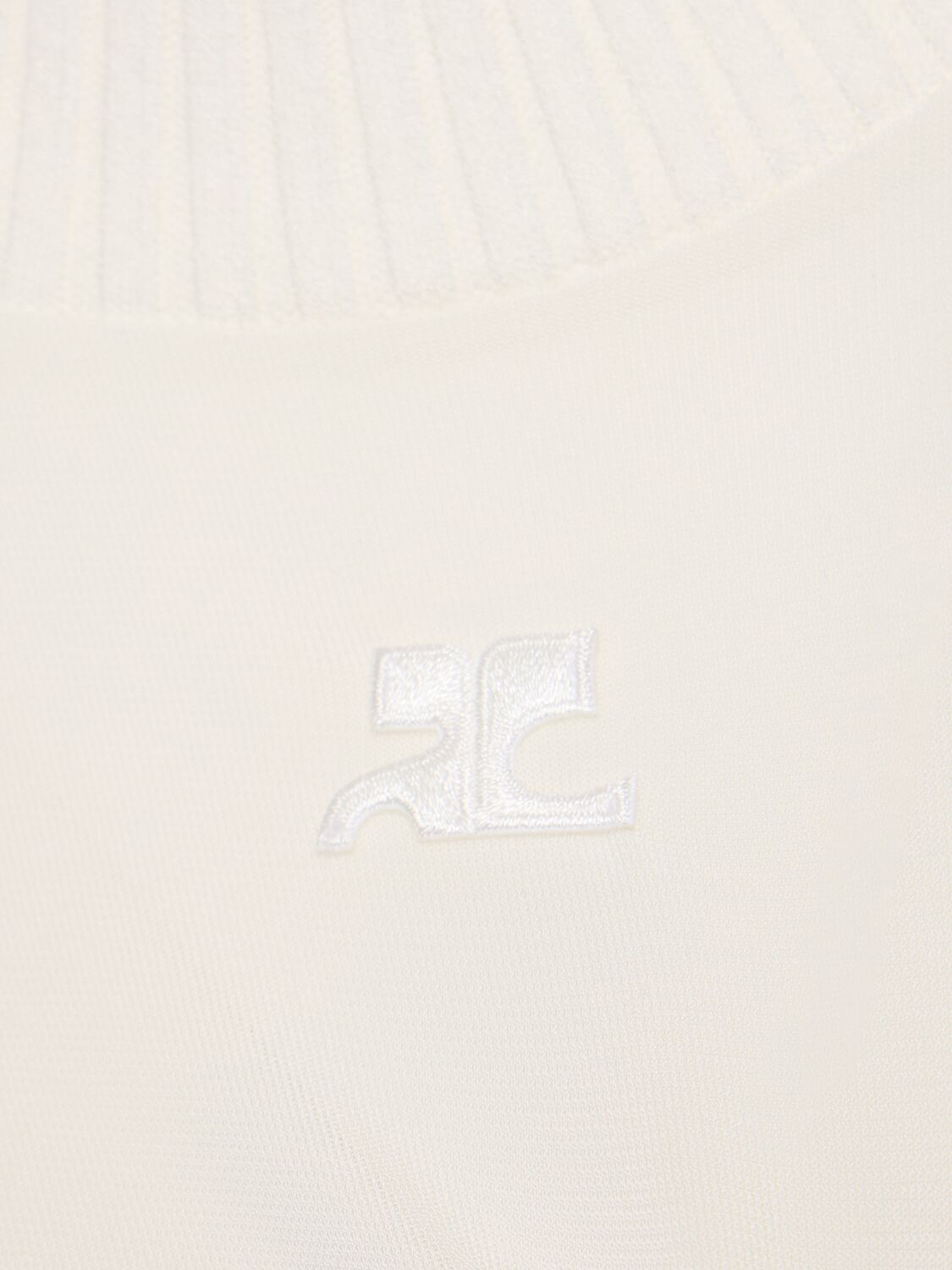 Shop Courrèges Knit Viscose Blend Logo Top In White