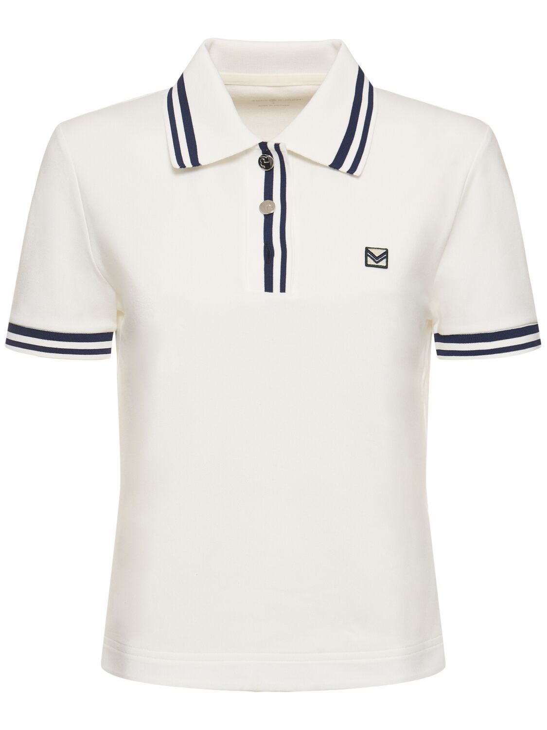 Tory Sport Performance Piquet Cotton Blend Polo In White/blue