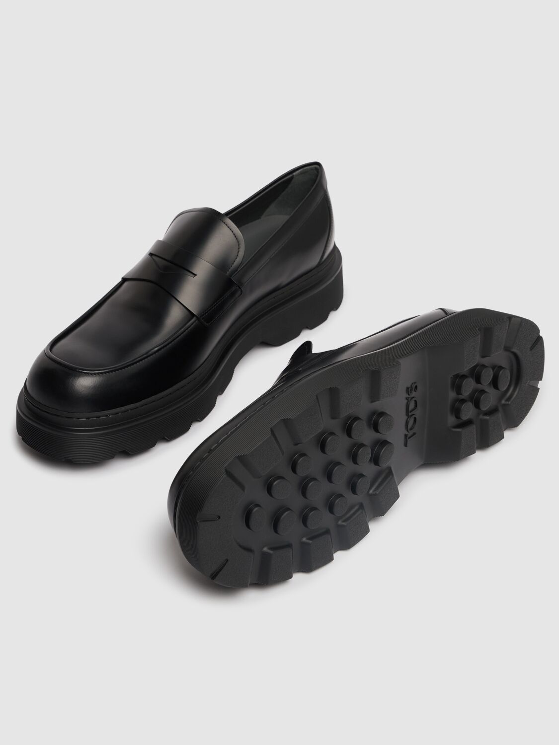 Shop Tod's Leather Penny Loafers In Black