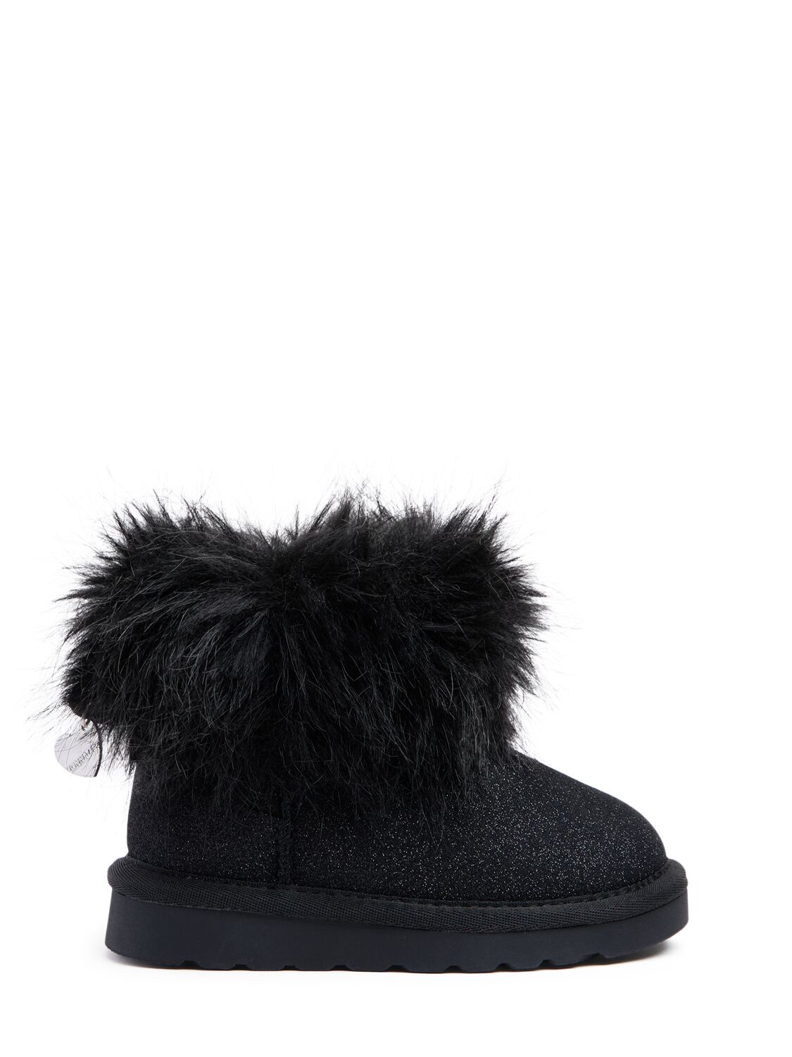 Monnalisa Faux Shearling Ankle Boots In Black