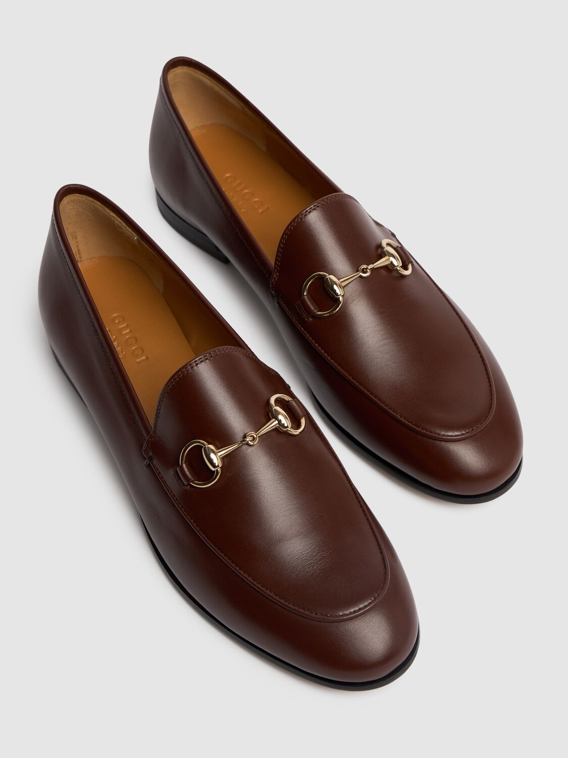 Shop Gucci 10mm Jordaan Leather Loafers In Sweet Chestnut