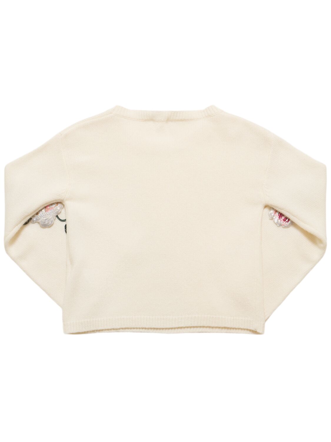 Shop Monnalisa Embroidered Wool Blend Knit Sweater In White