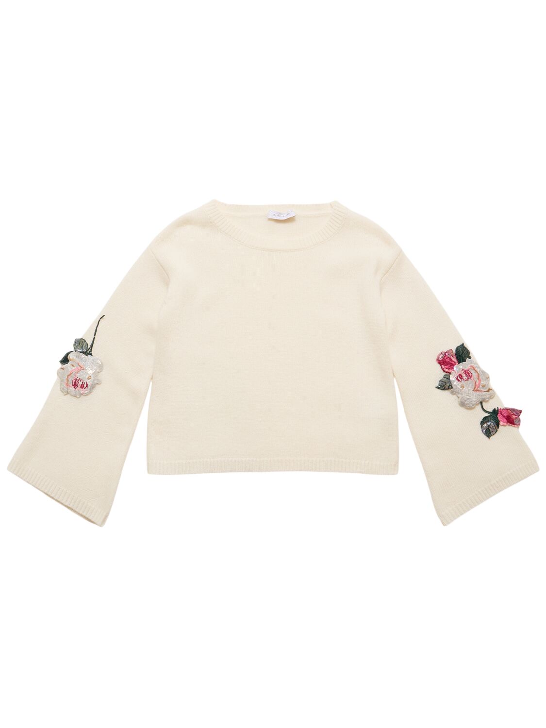 Shop Monnalisa Embroidered Wool Blend Knit Sweater In White