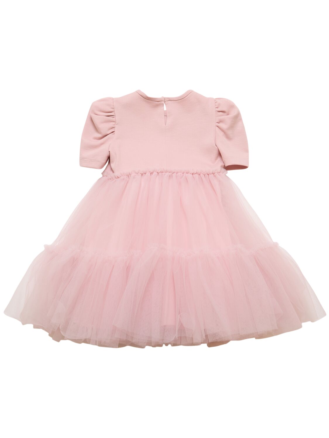 Shop Monnalisa Cotton & Tulle Dress W/flower Appliqué In Pink