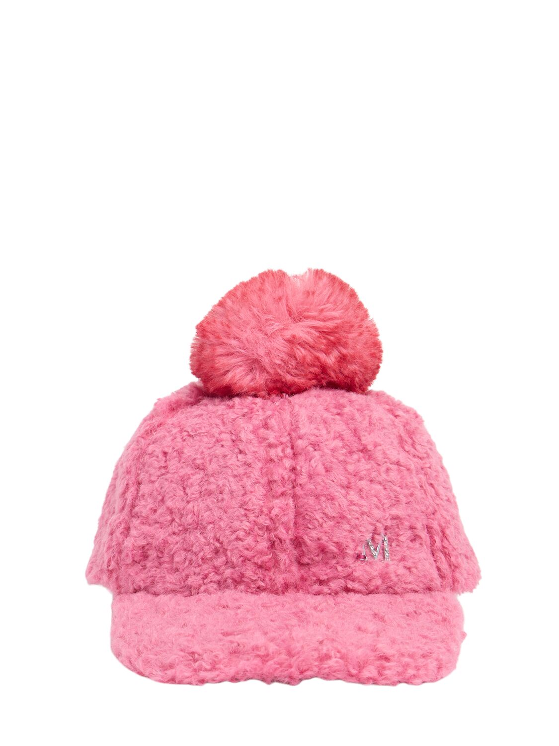 Monnalisa Faux Fur Baseball Hat W/pompon In Pink