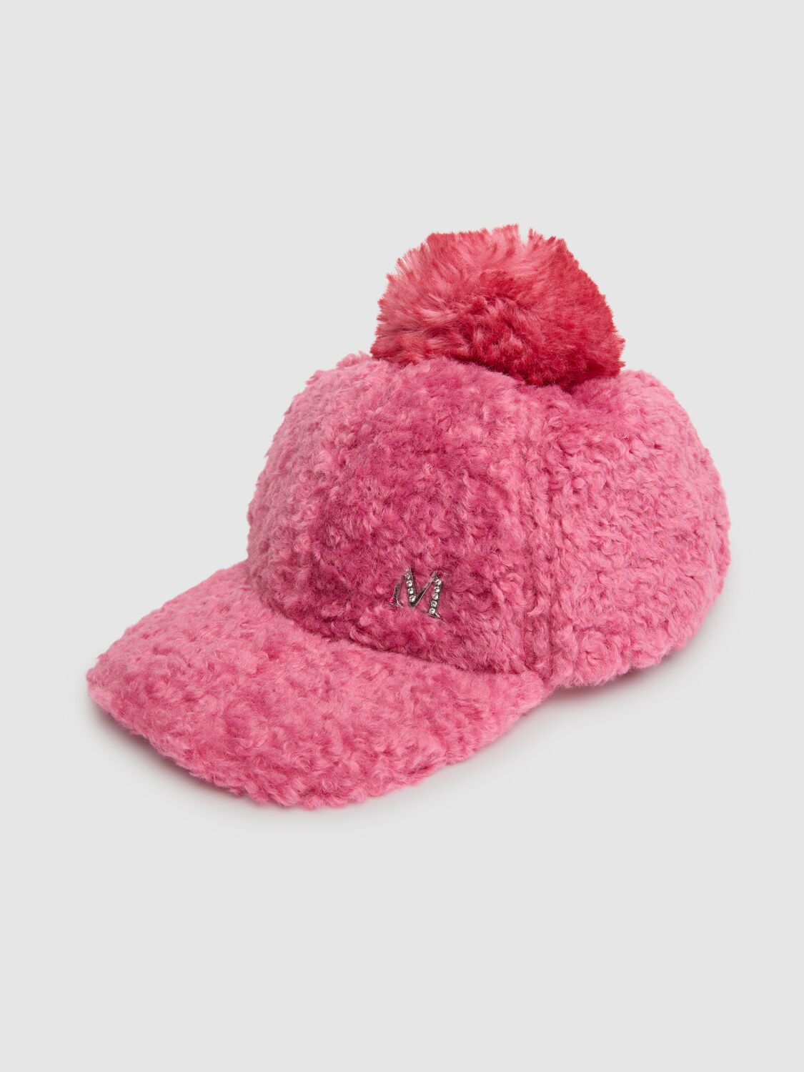 Shop Monnalisa Faux Fur Baseball Hat W/pompon In Pink