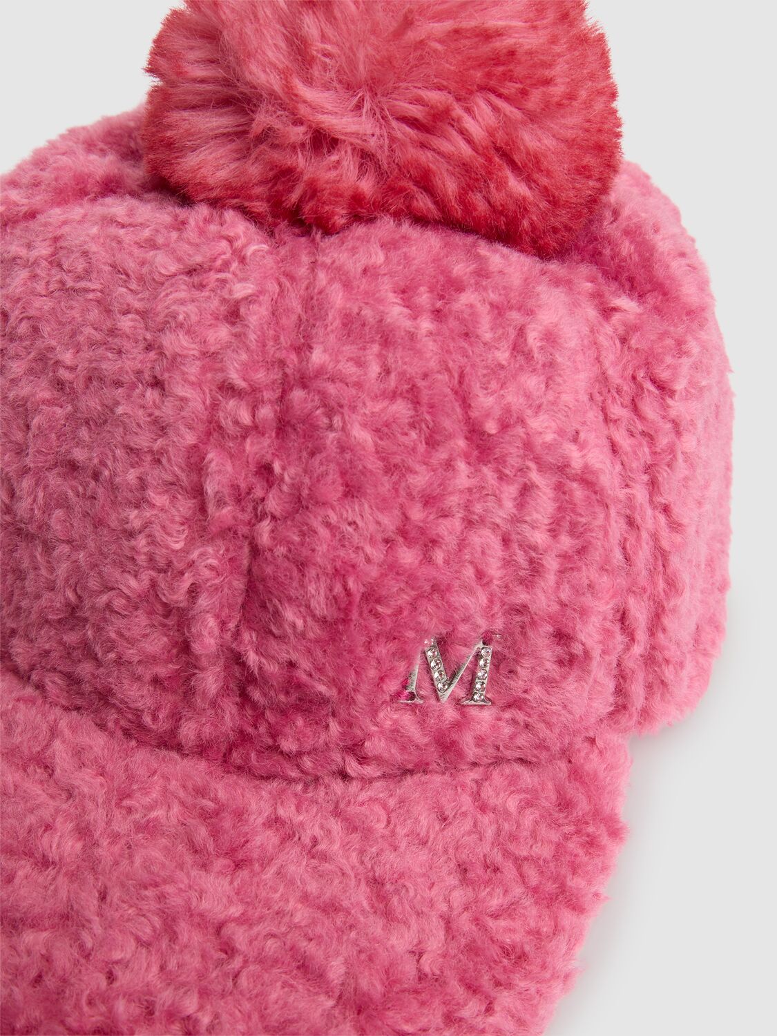 Shop Monnalisa Faux Fur Baseball Hat W/pompon In Pink