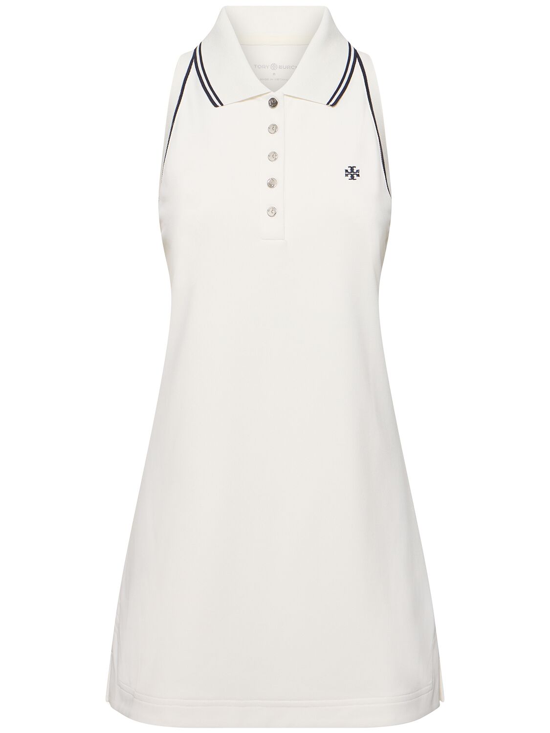 Tory Sport Sleeveless Piquet Polo Mini Dress In White/navy