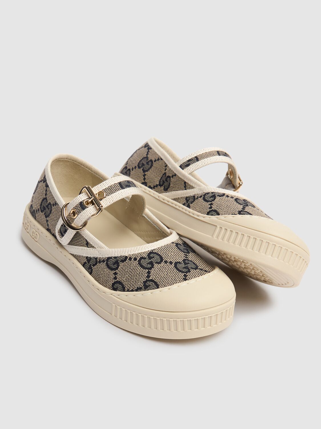 Shop Gucci Gg Original Cotton Blend Ballerinas In Panna/blue