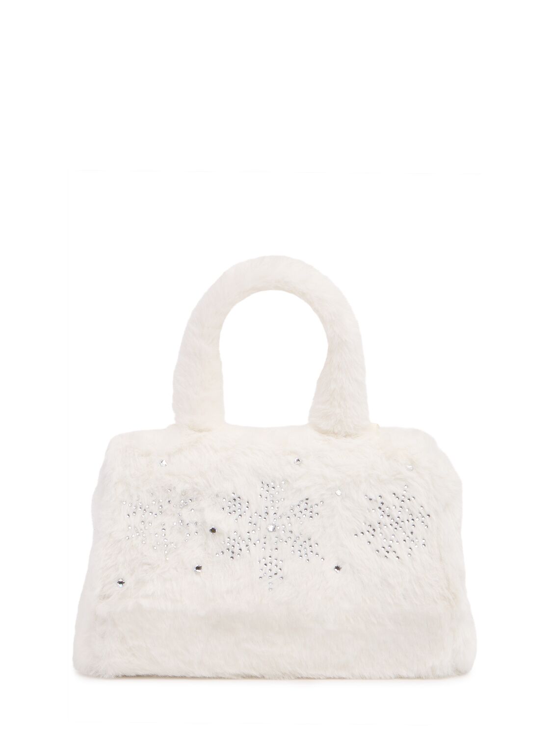 Monnalisa Embellished Faux Fur Top Handle Bag In White