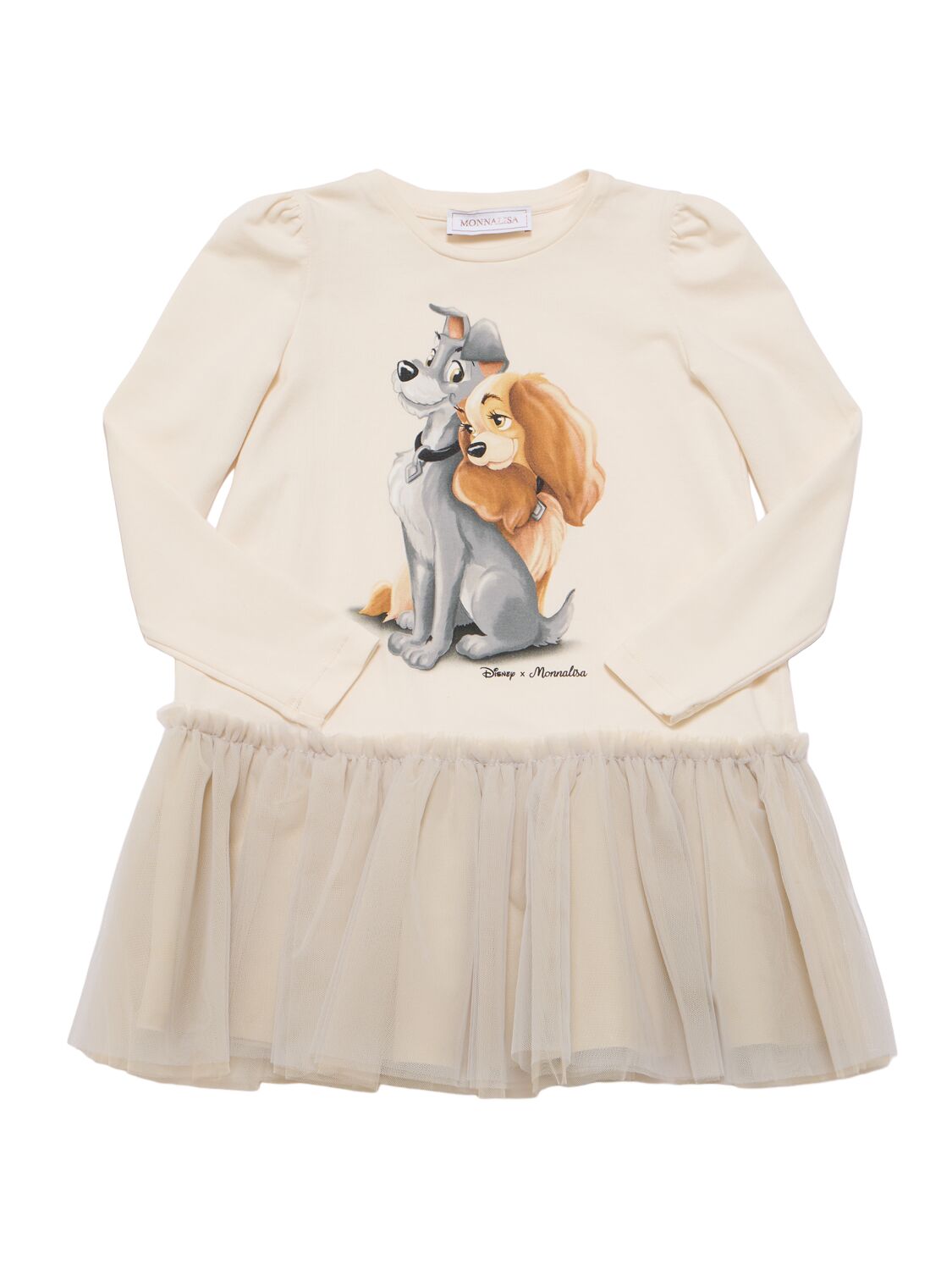 Monnalisa Lady And The Tramp Print Dress In Beige
