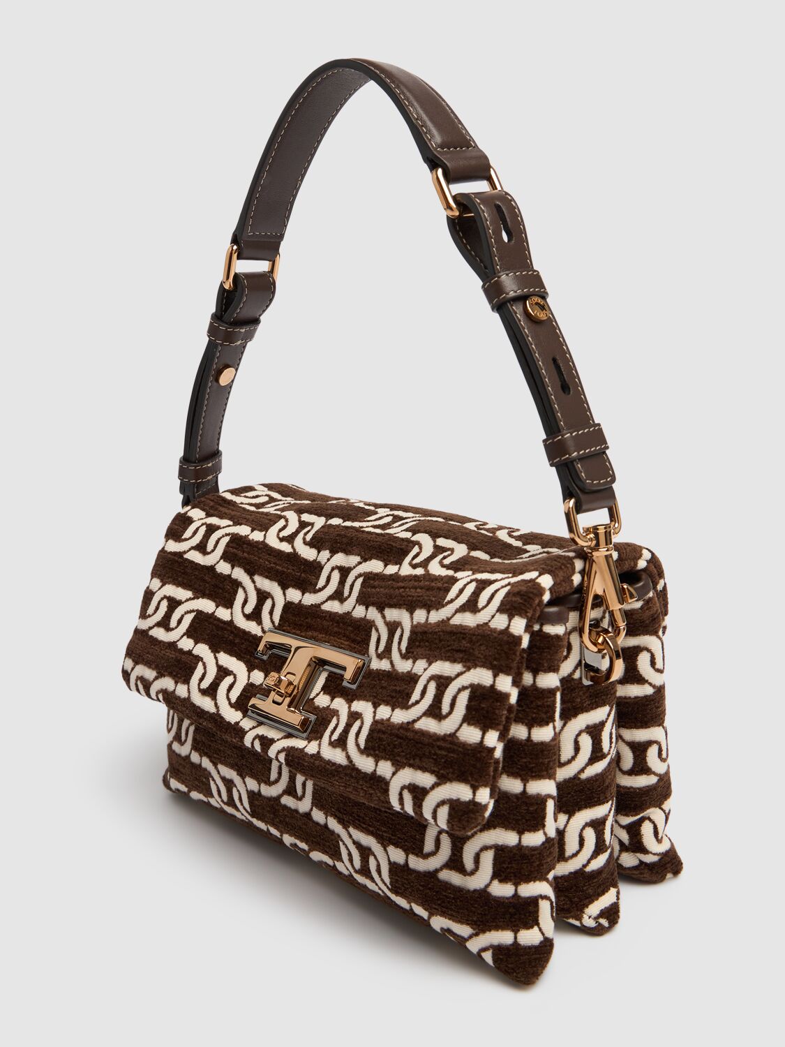 Shop Tod's Mini T Timeless Flap Jacquard Bag In Marrone Africa