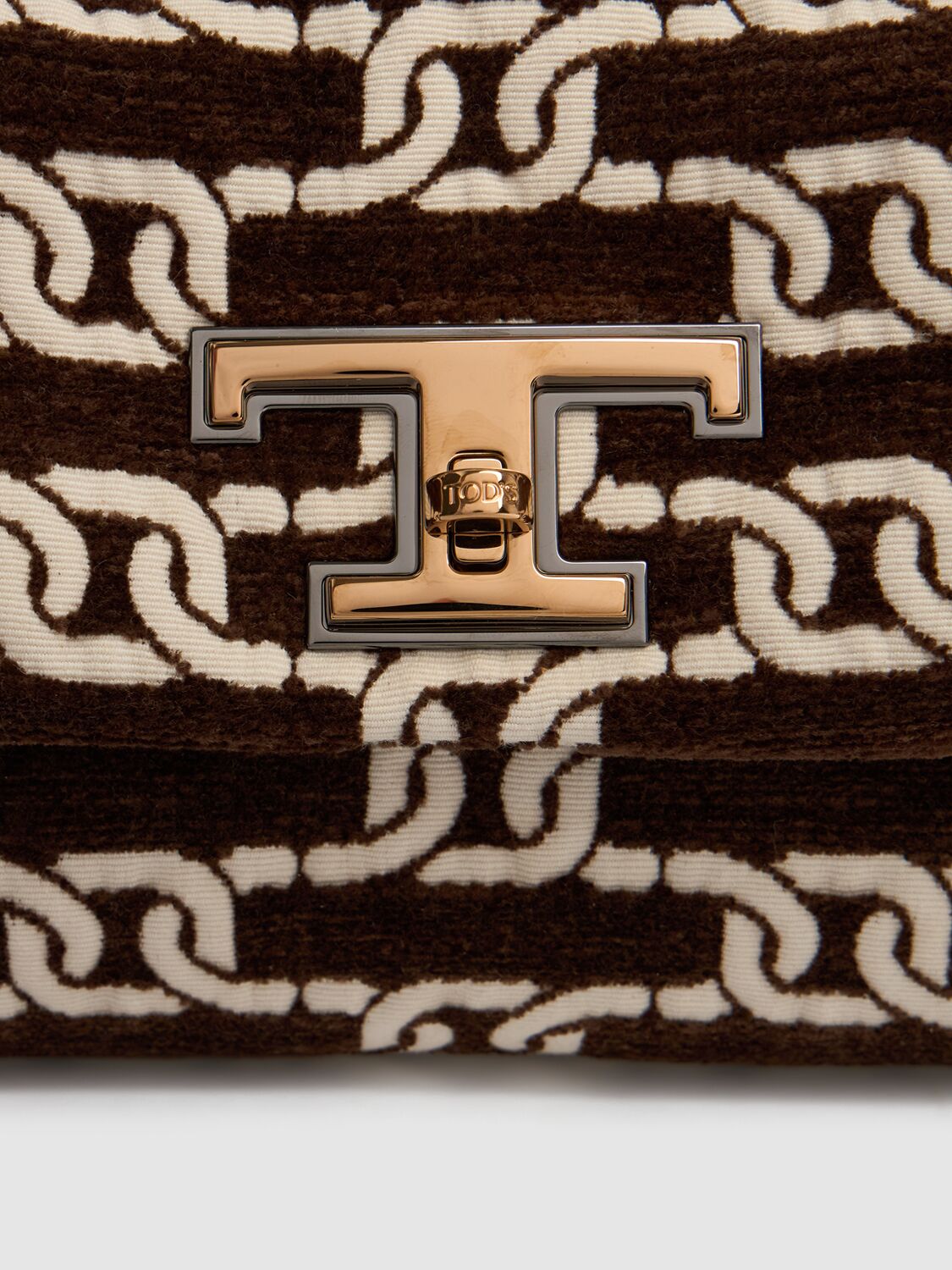 Shop Tod's Mini T Timeless Flap Jacquard Bag In Marrone Africa