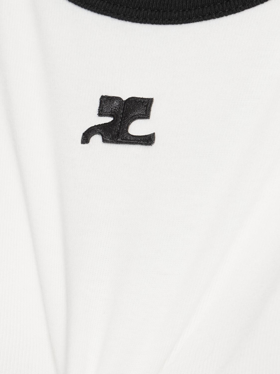 Courrèges Fitted White T-shirt With Contrasting Ribbed Trim In White