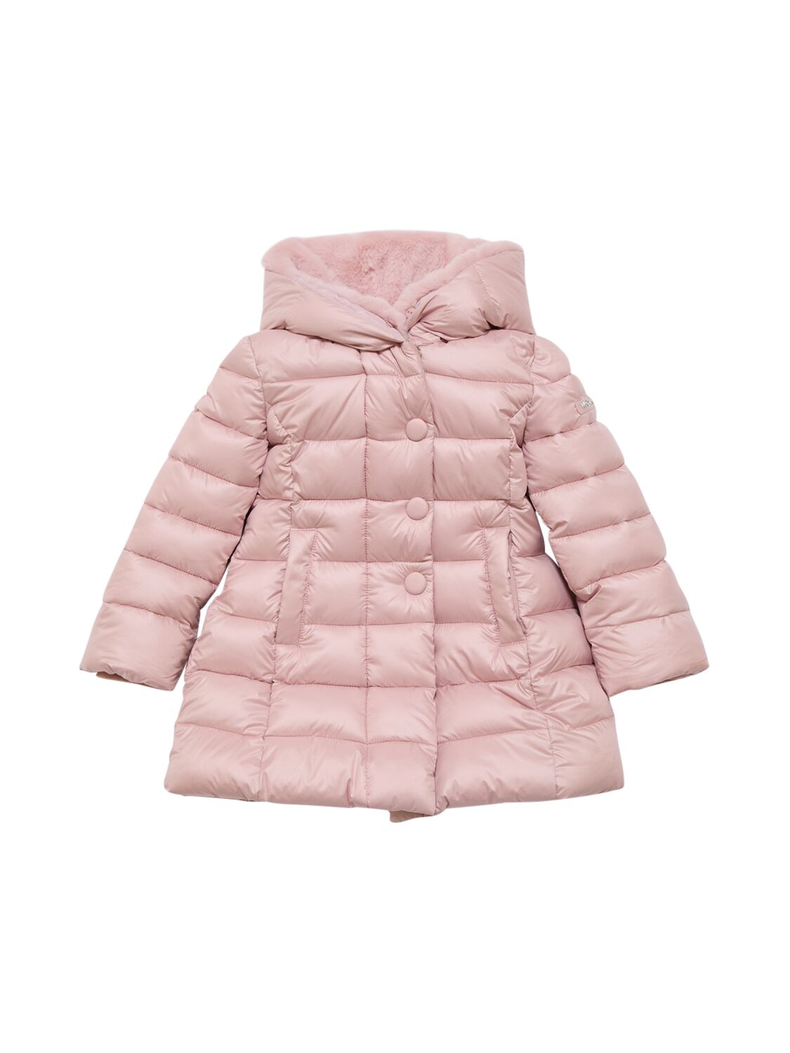 MONNALISA HOODED POLY & FAUX FUR PUFFER JACKET 