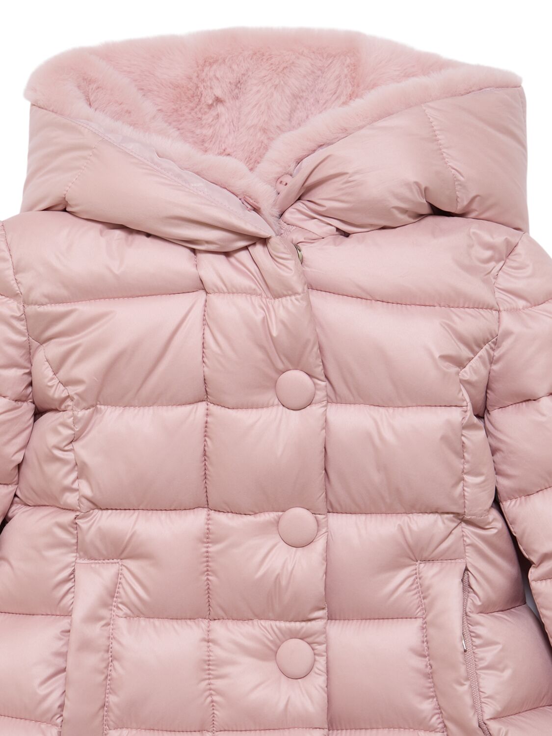 MONNALISA HOODED POLY & FAUX FUR PUFFER JACKET 