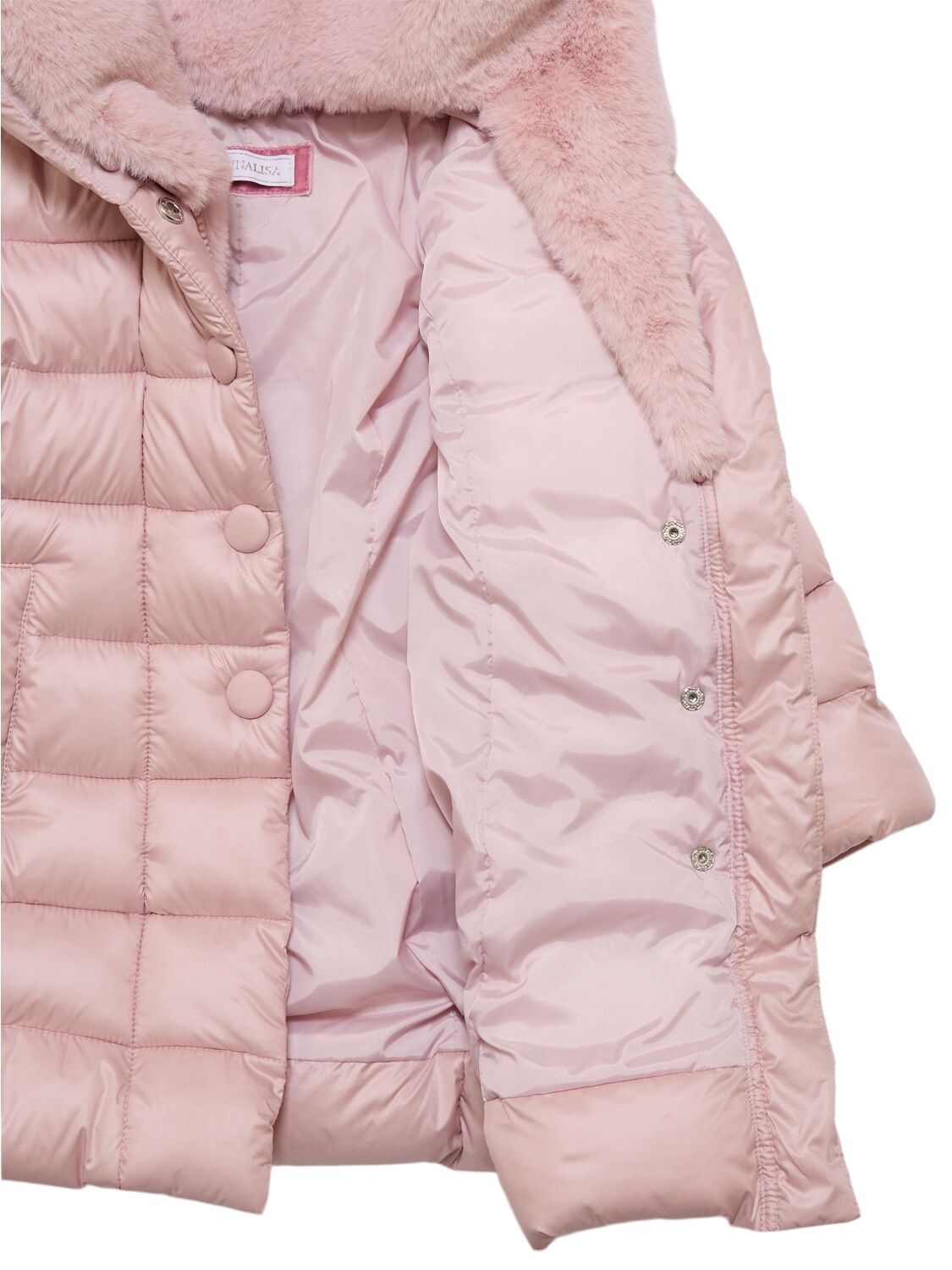 MONNALISA HOODED POLY & FAUX FUR PUFFER JACKET 