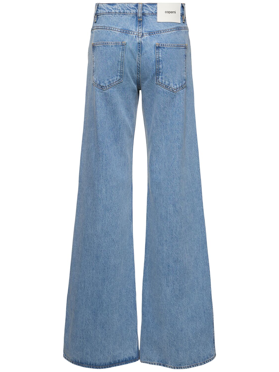 Shop Coperni Low Waist Wide Leg Cotton Denim Pants In Blue Wash