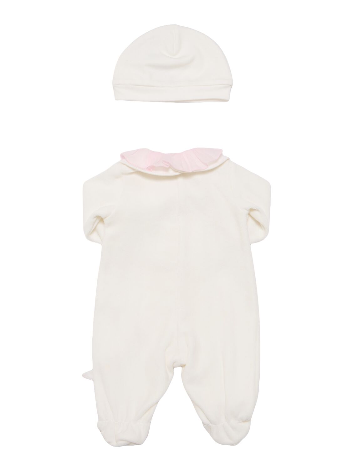 Shop Monnalisa Cotton Chenille Romper, Hat & Bib In White/pink