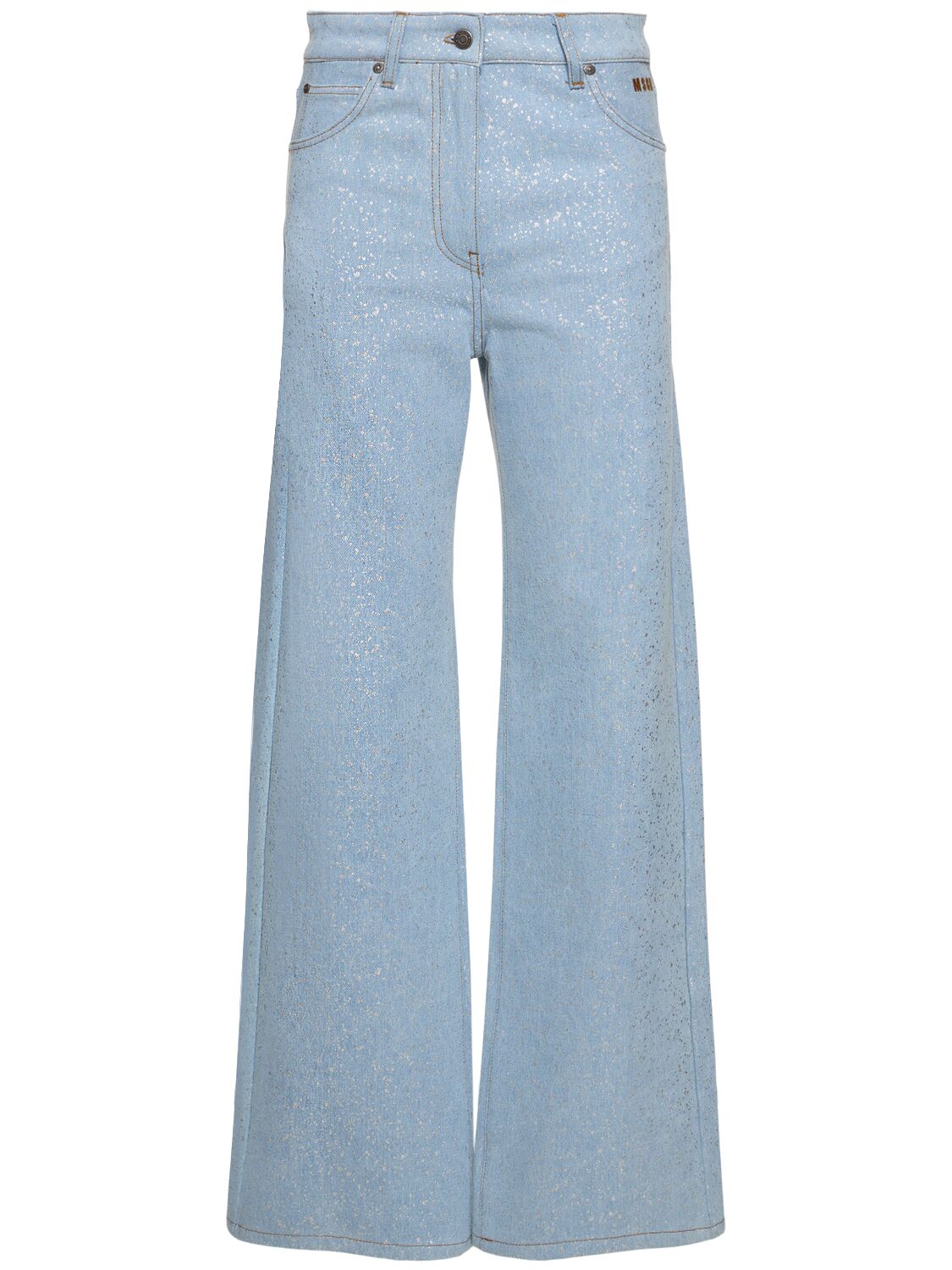 Silver-coated Denim Low Rise Wide Jeans