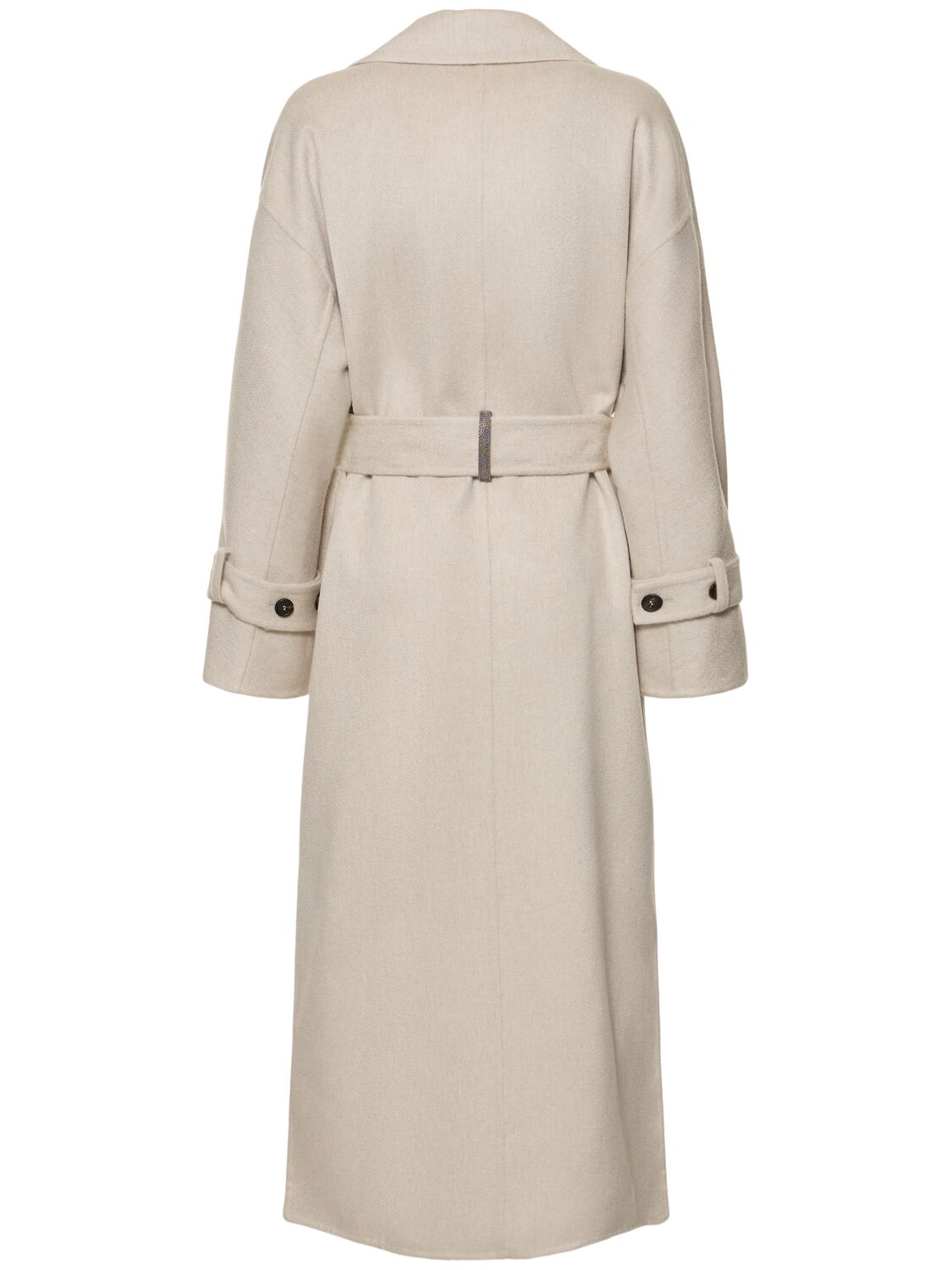 Brunello Cucinelli Belted Cashmere Midi Coat In White