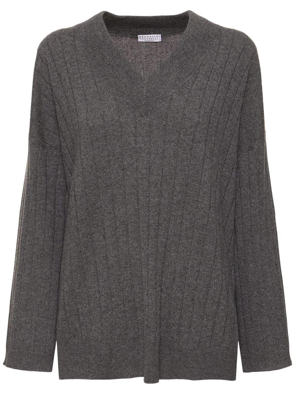 Brunello Cucinelli V-neck Ribbed Cashmere Sweater In Grey