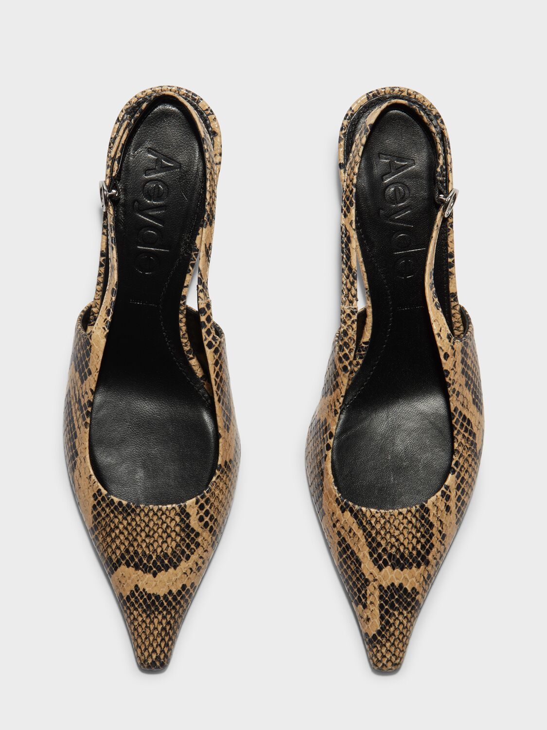 Shop Aeyde 35mm Catrina Snake Print Slingbacks In Latte