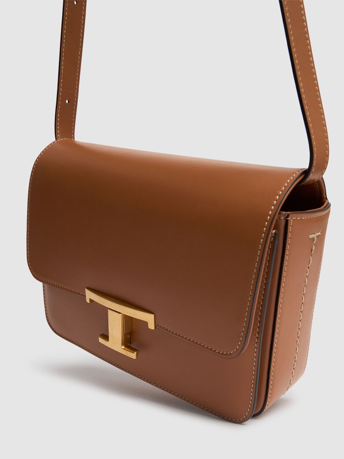 Shop Tod's Mini T Timeless Leather Shoulder Bag In Kenia Scuro