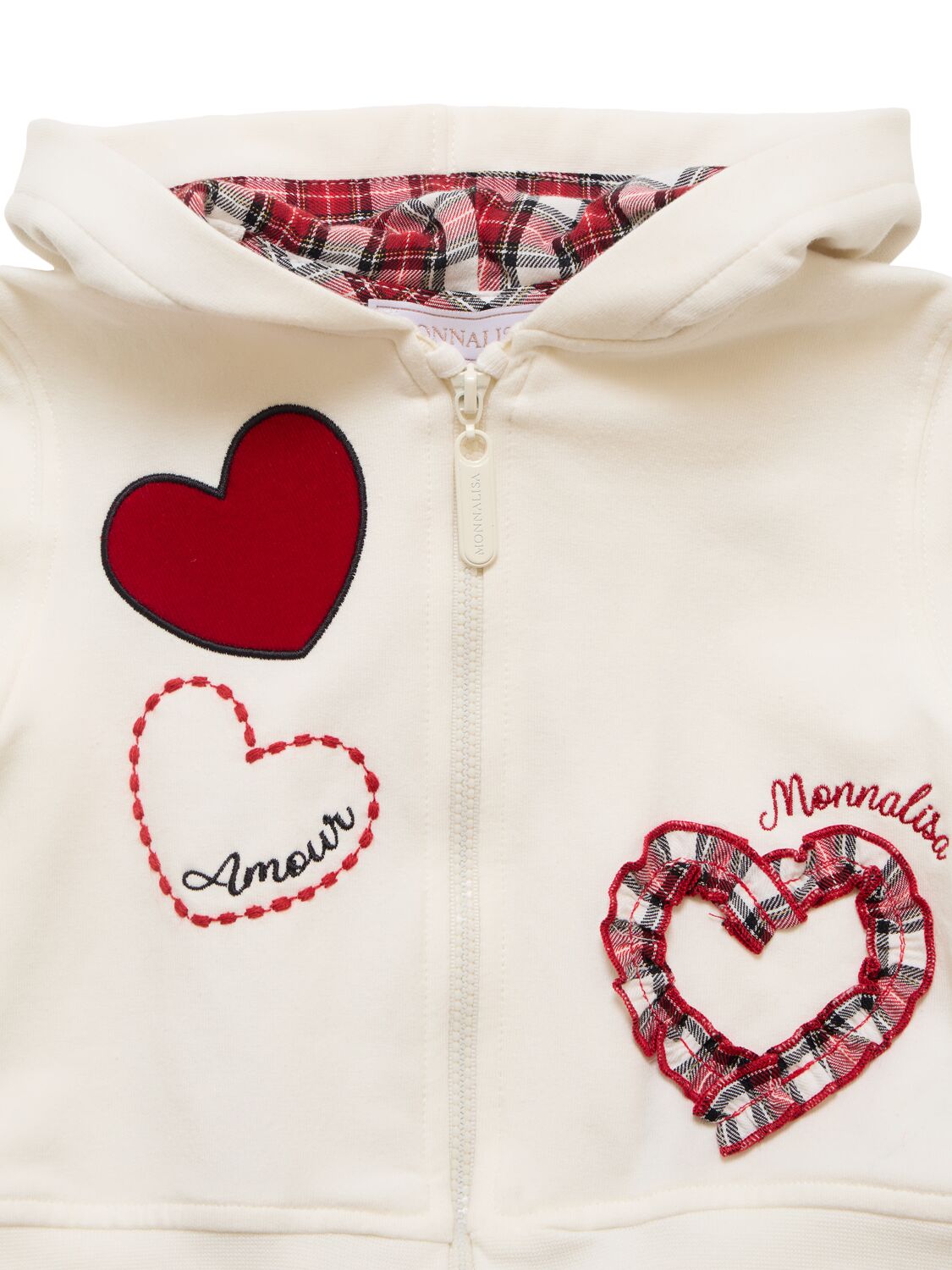 Shop Monnalisa Printed Cotton Blend Full-zip Hoodie In White