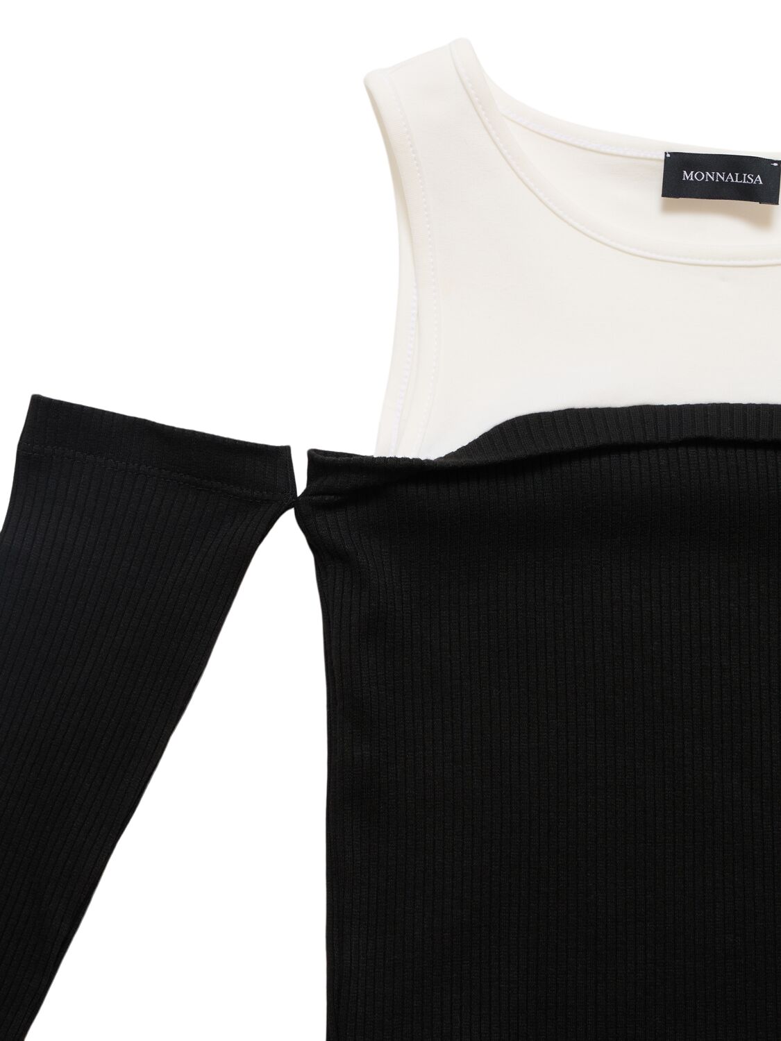 Shop Monnalisa Stretch Cotton Jersey Top In Black/white