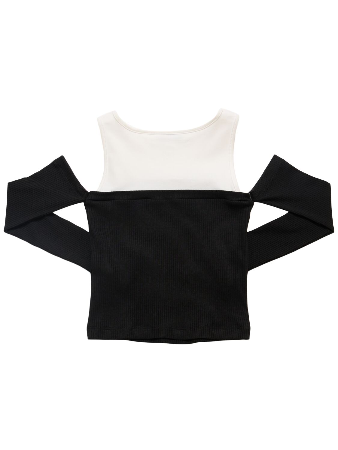 Shop Monnalisa Stretch Cotton Jersey Top In Black/white