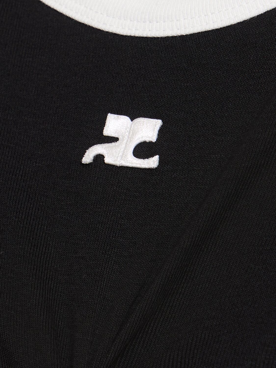 Courrèges Logo-embroidered Cotton T-shirt With Tipping In Black/white