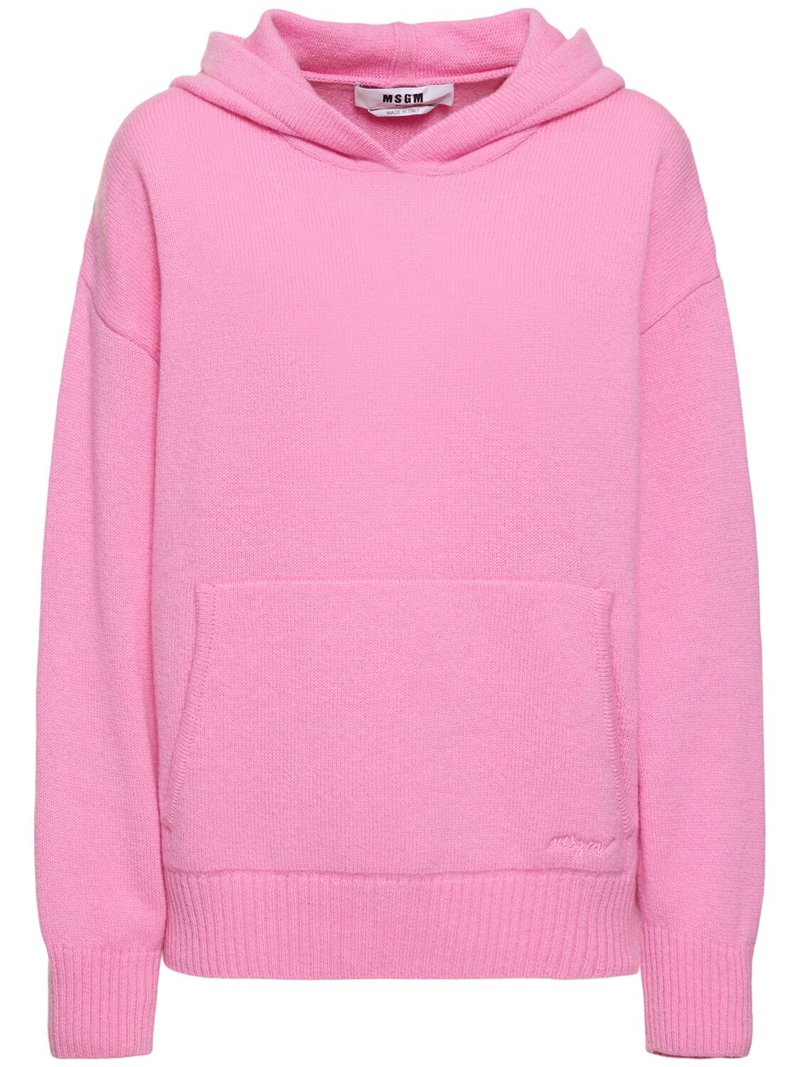 Msgm Wool Blend Knit Hoodie In Pink