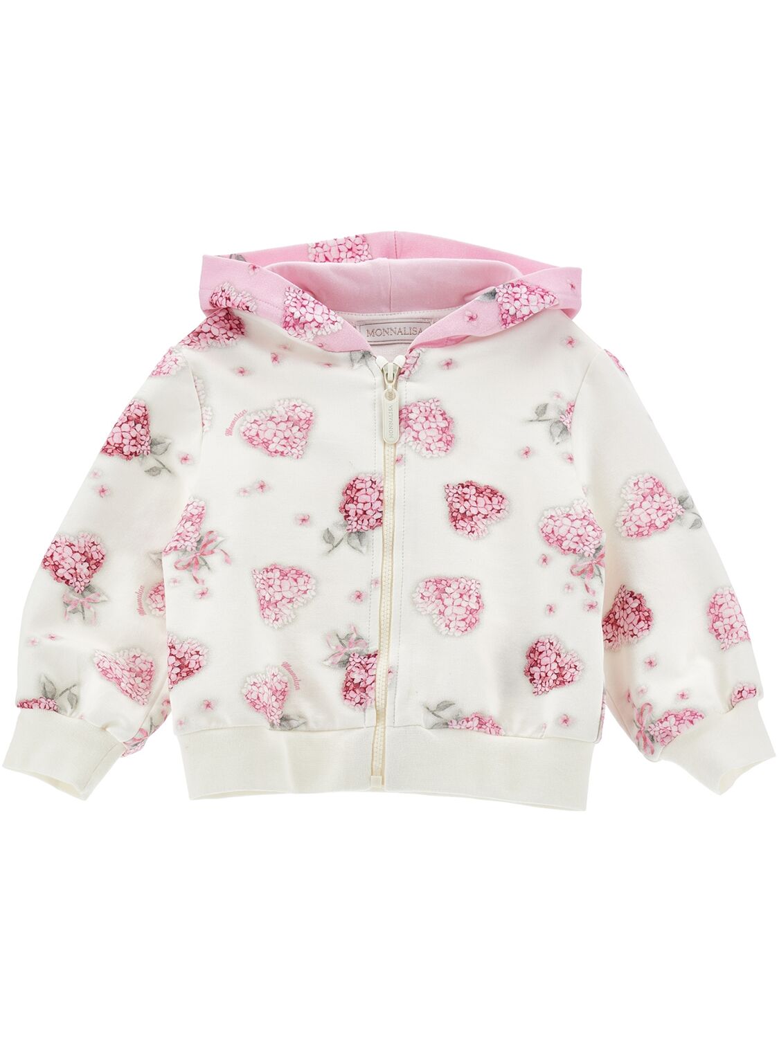 Monnalisa Babies' Printed Cotton Full-zip Hoodie In White