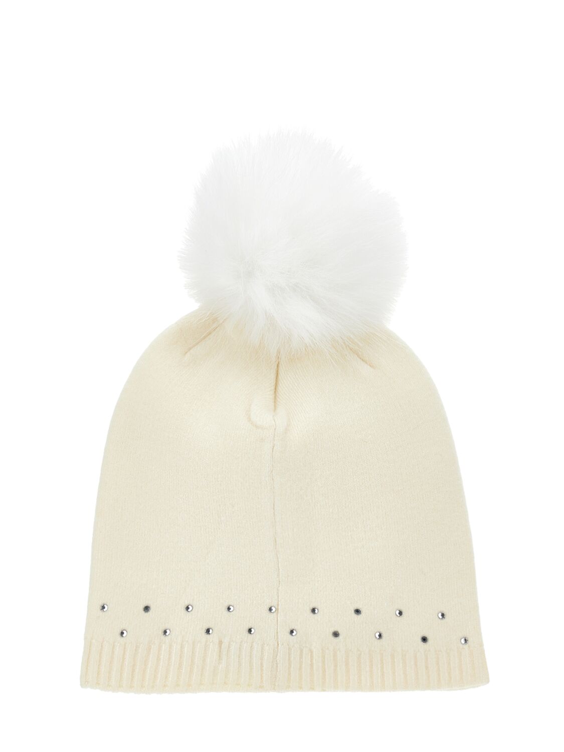 Shop Monnalisa Embellished Poly Blend Knit Beanie In White