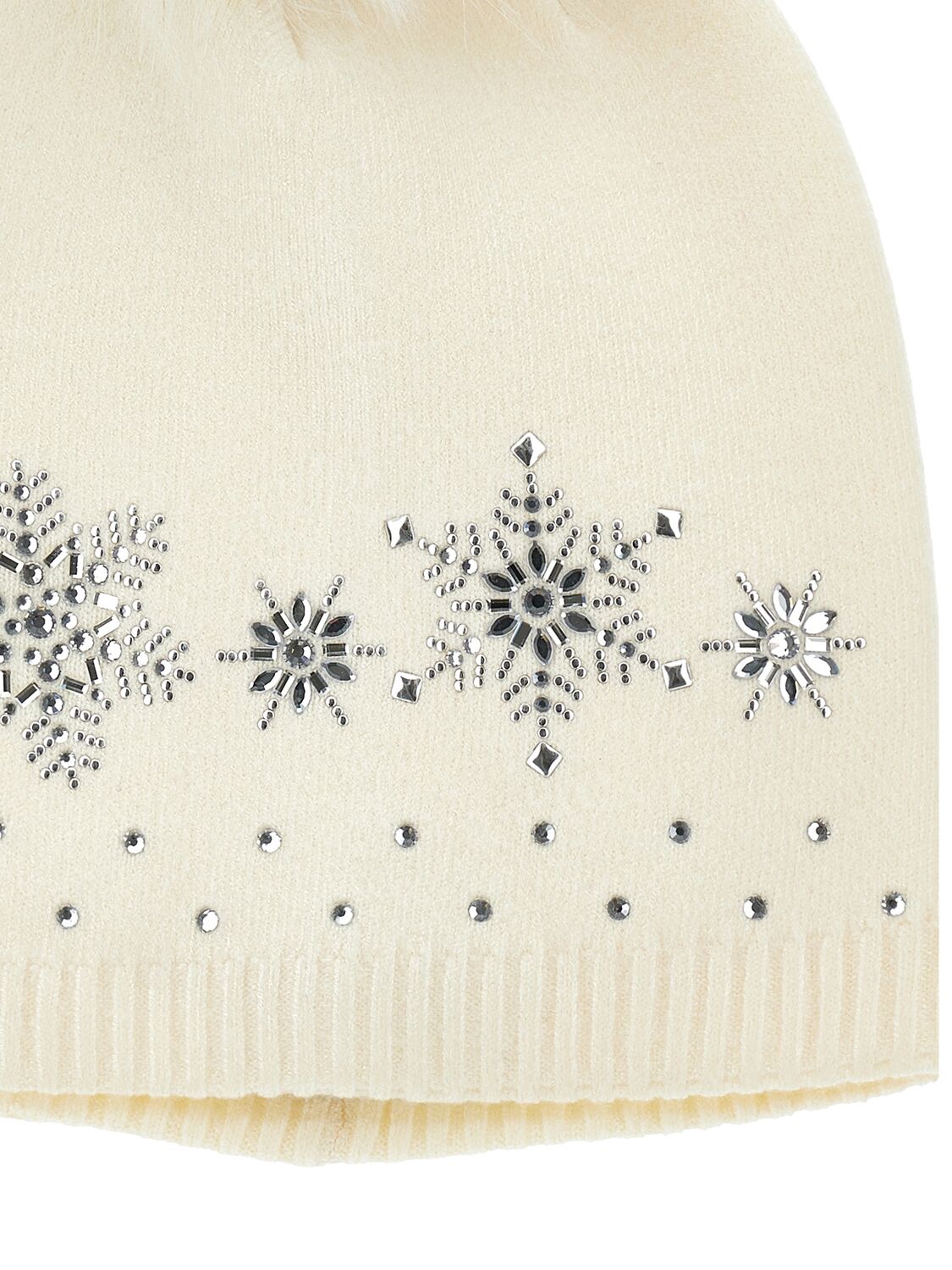 Shop Monnalisa Embellished Poly Blend Knit Beanie In White