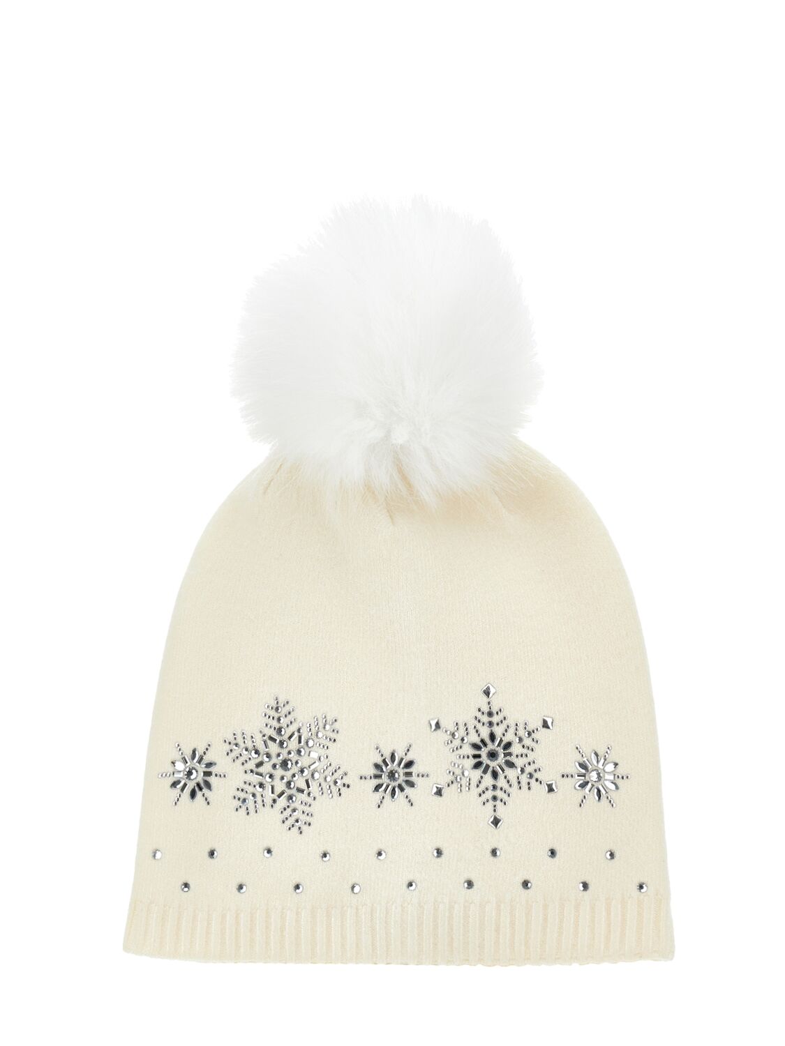 Monnalisa Embellished Poly Blend Knit Beanie In White
