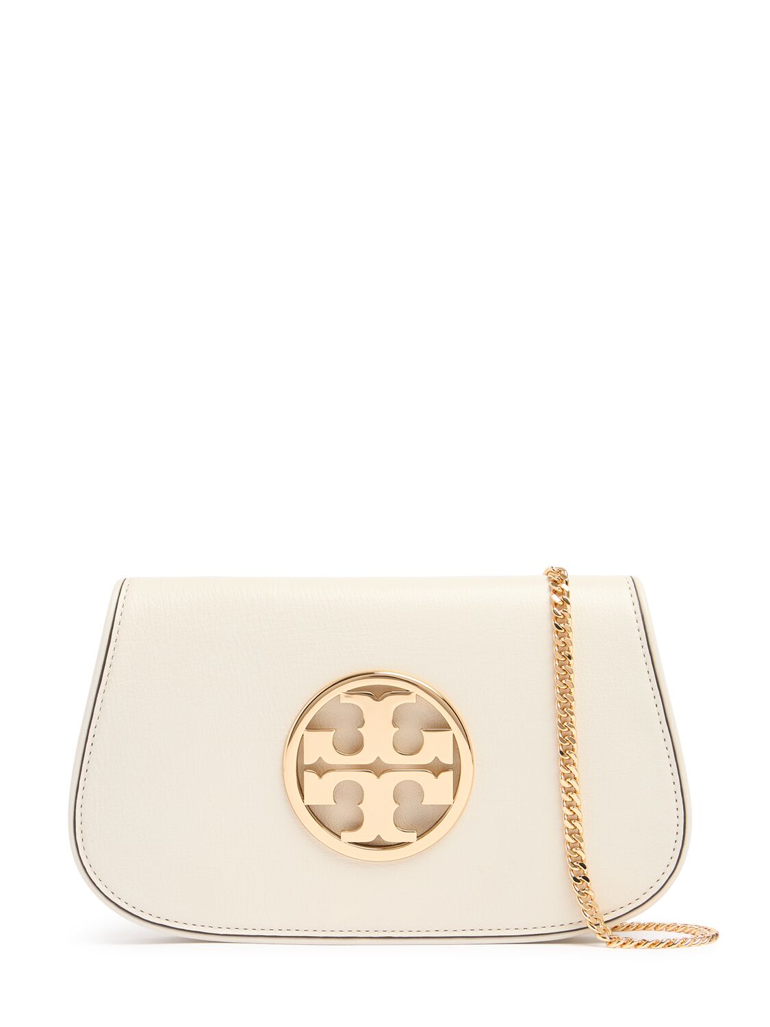 Tory Burch Reva Leather Clutch In New Ivory