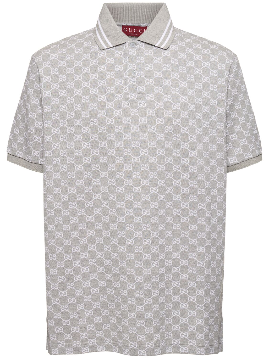 Shop Gucci Gg Jacquard Cotton Piquet Polo Shirt In Heather Grey