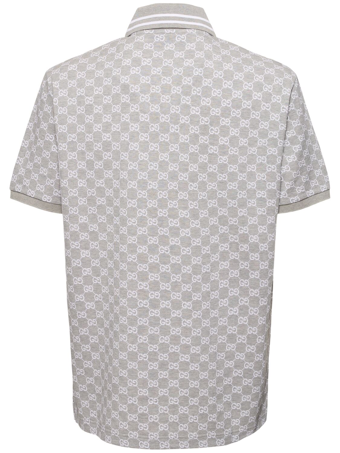 Shop Gucci Gg Jacquard Cotton Piquet Polo Shirt In Heather Grey