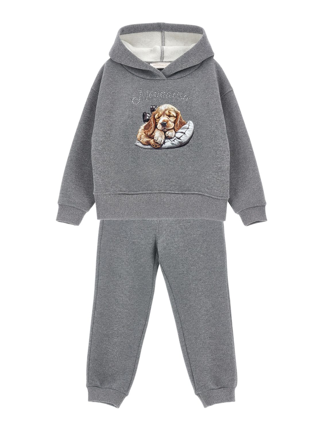 Monnalisa Kids' Dog Print Cotton Hoodie & Sweatpants In Grey