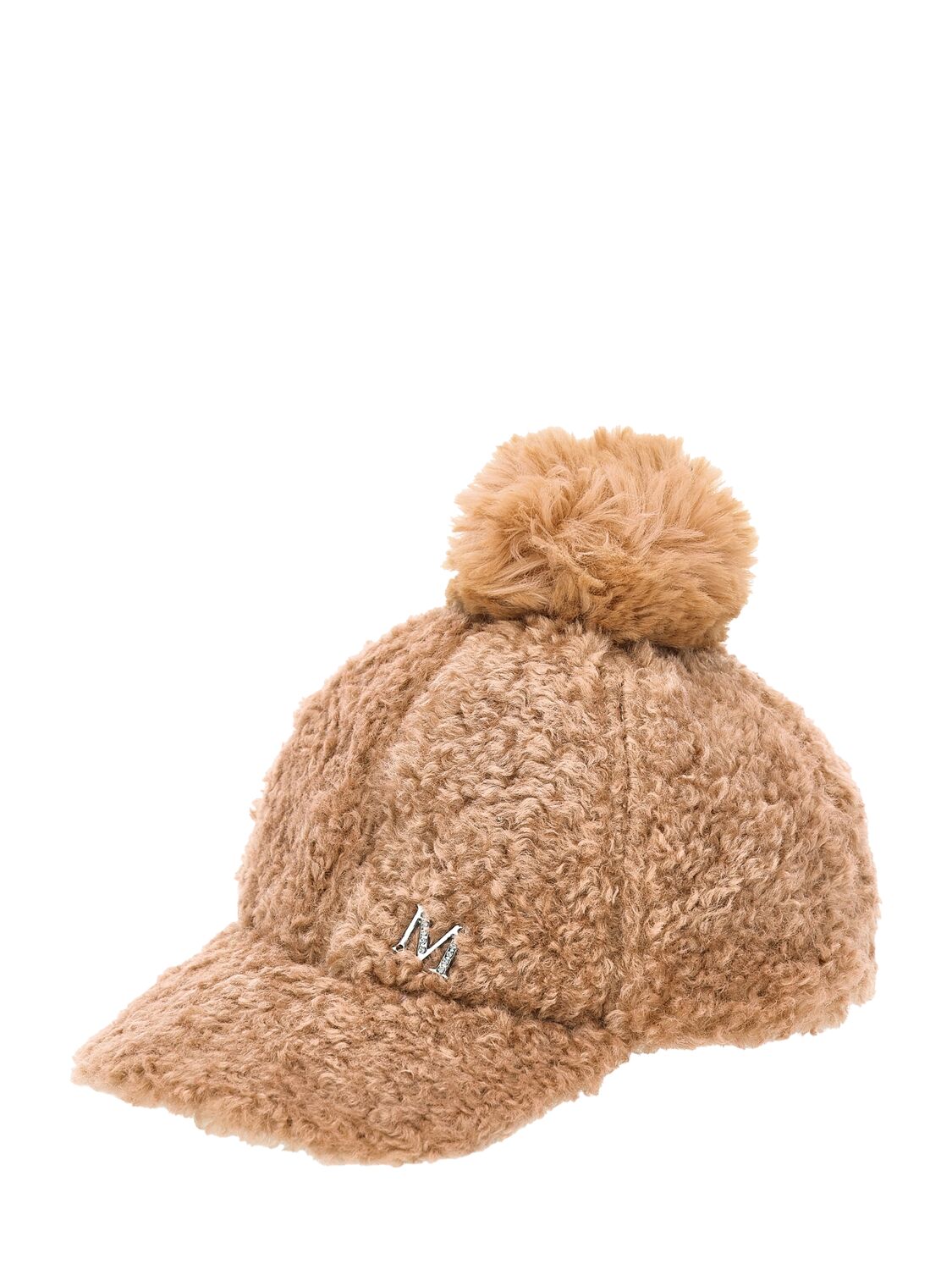 Shop Monnalisa Faux Fur Baseball Hat W/pompon In Beige