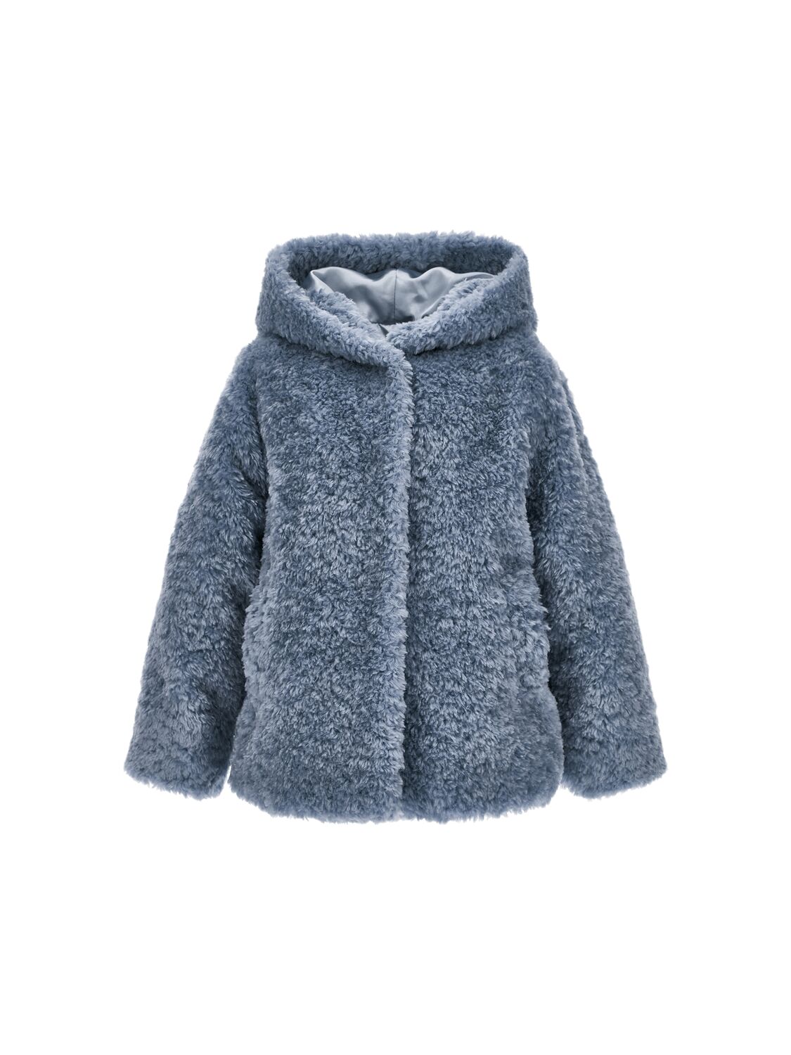 Monnalisa Poly Faux Fur Hooded Jacket In Light Blue