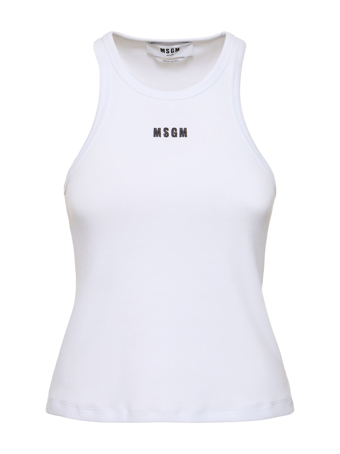 Msgm Cotton Jersey Logo Tank Top In White