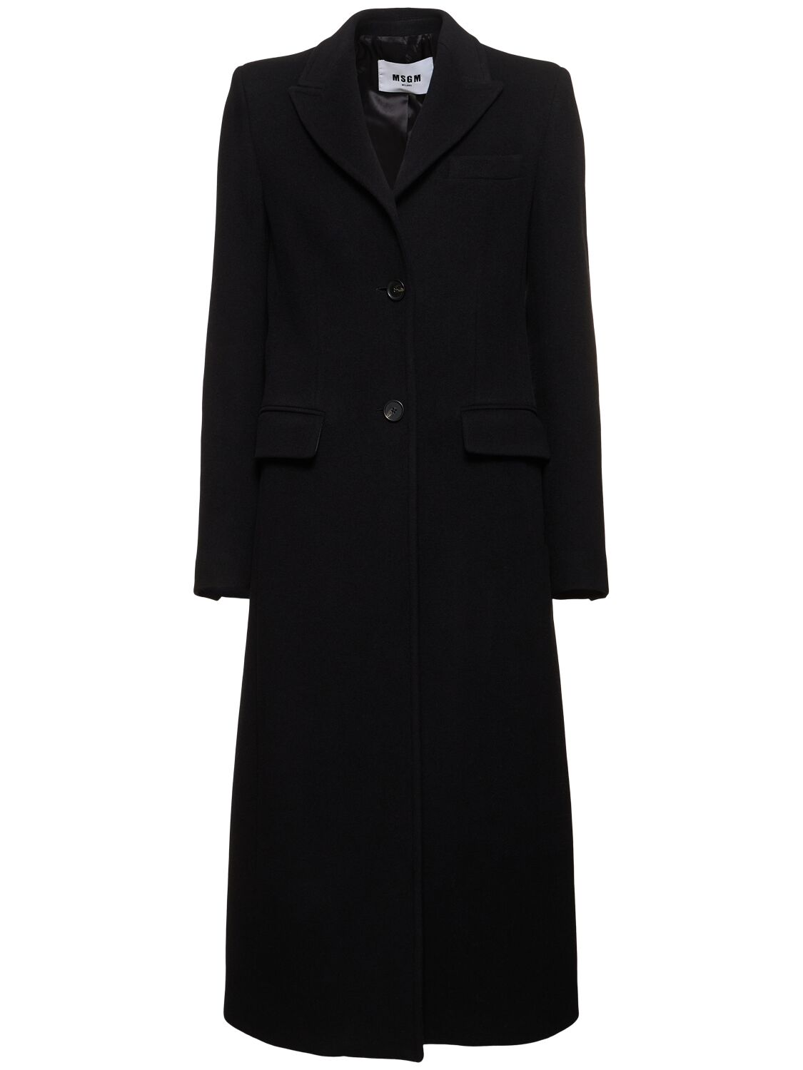 Shop Msgm Wool Blend Felt Single Breast Long Coat In Black