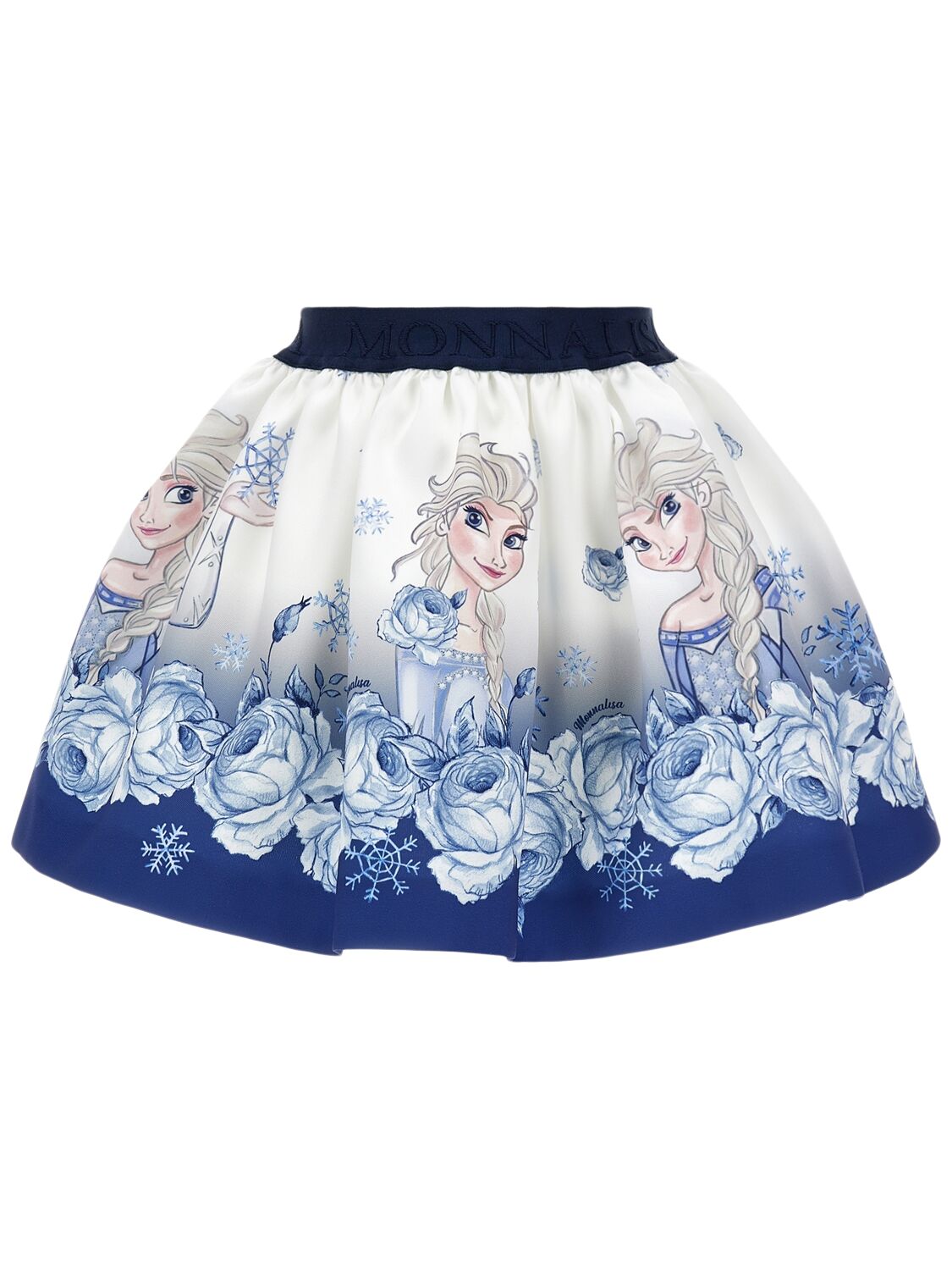 Monnalisa Elsa Print Poly Skirt In White/blue