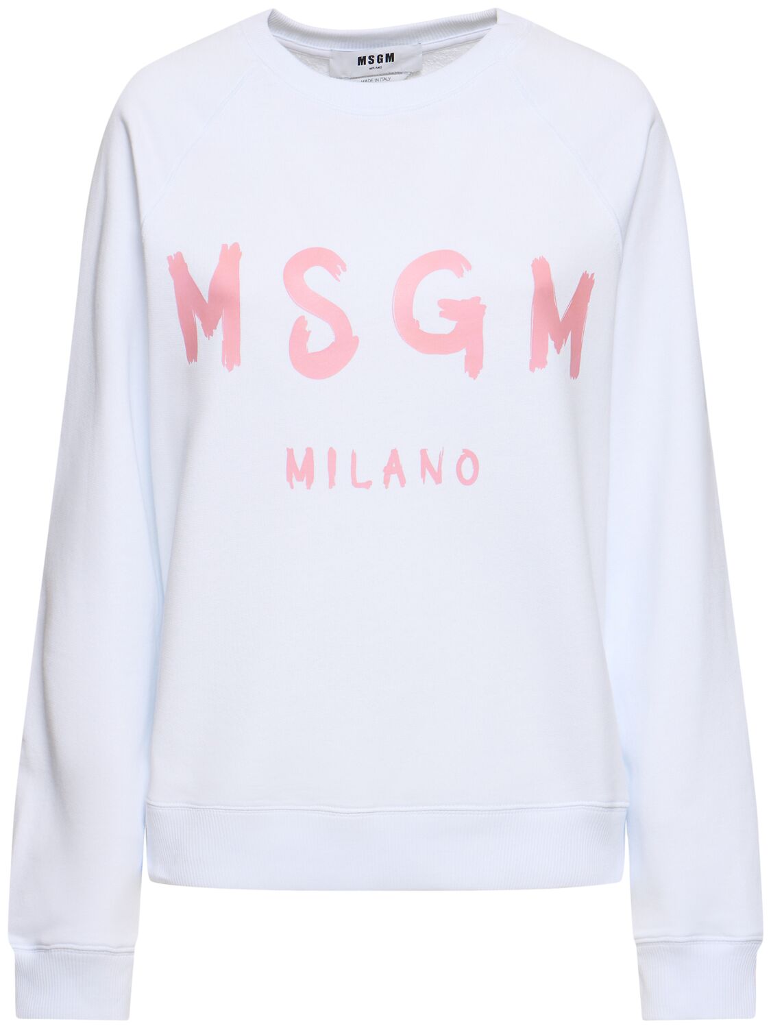 Msgm Logo Printed Cotton Sweatshirt In White/pink